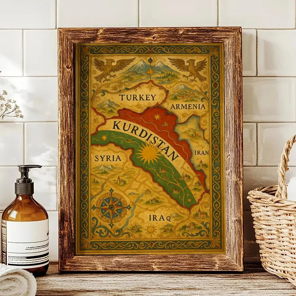 Kurdish flag map Painting Calligraphy pictures Room Home bedroom interior wall decoration Canvas Poster art mural