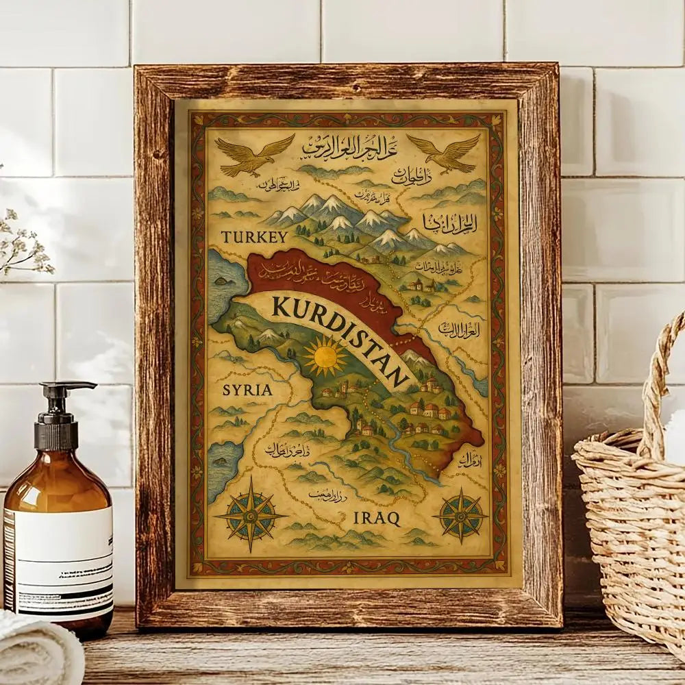 Kurdish flag map Painting Calligraphy pictures Room Home bedroom interior wall decoration Canvas Poster art mural