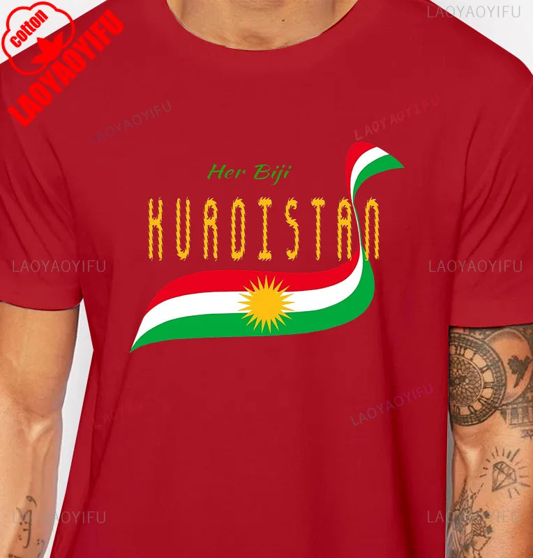 Kurdistan Calligraphy T-Shirt Kurdish Pride Middle Eastern Heritage TShirt Short Sleeve Casual Fashion Loose Hip Hop Man T Shirt