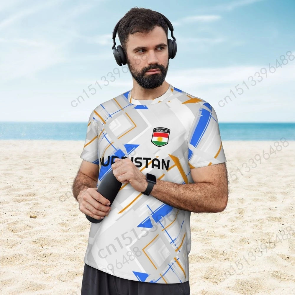 Kurdistan Flag 3D Printed T Shirt Men Summer Short-sleeved Mesh T-shirt For Running Bike Tennis Fitness Fans