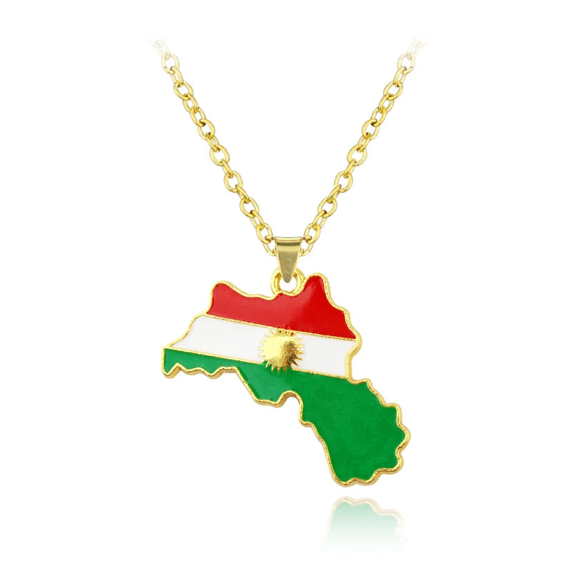 Colorful Kurdistan Map and Flag Pendant Necklace Jewelry For Women Men Birthday Party Fashion Country People Patriotism Gift