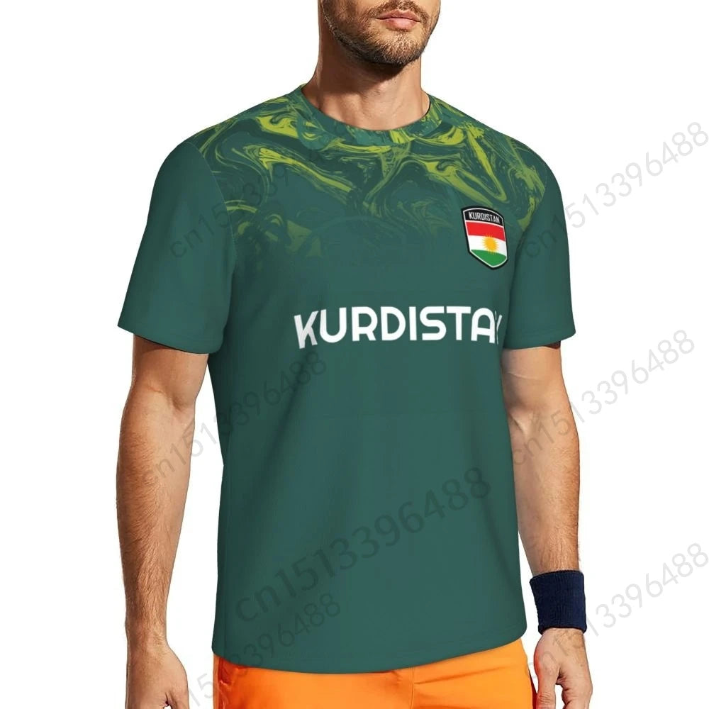 Kurdistan Flag 3D Printed T Shirt Men Summer Short-sleeved Mesh T-shirt For Running Bike Tennis Fitness Fans