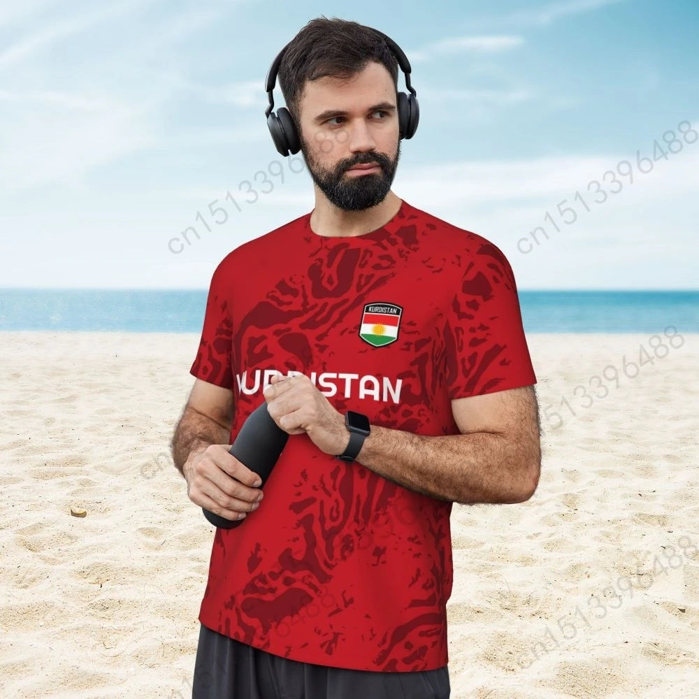 Kurdistan Flag 3D Printed T Shirt Men Summer Short-sleeved Mesh T-shirt For Running Bike Tennis Fitness Fans