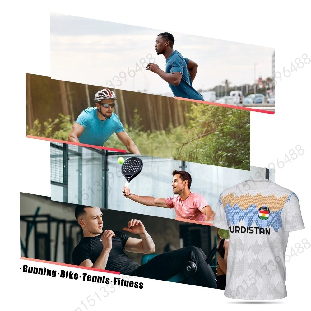 Kurdistan Flag 3D Printed T Shirt Men Summer Short-sleeved Mesh T-shirt For Running Bike Tennis Fitness Fans