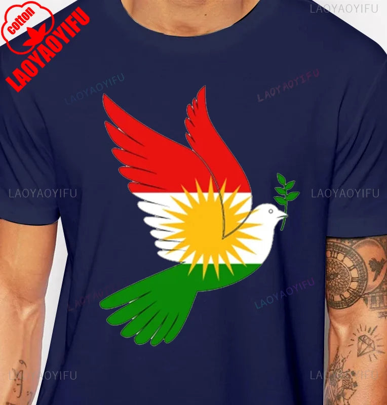 Kurdistan Calligraphy T-Shirt Kurdish Pride Middle Eastern Heritage TShirt Short Sleeve Casual Fashion Loose Hip Hop Man T Shirt