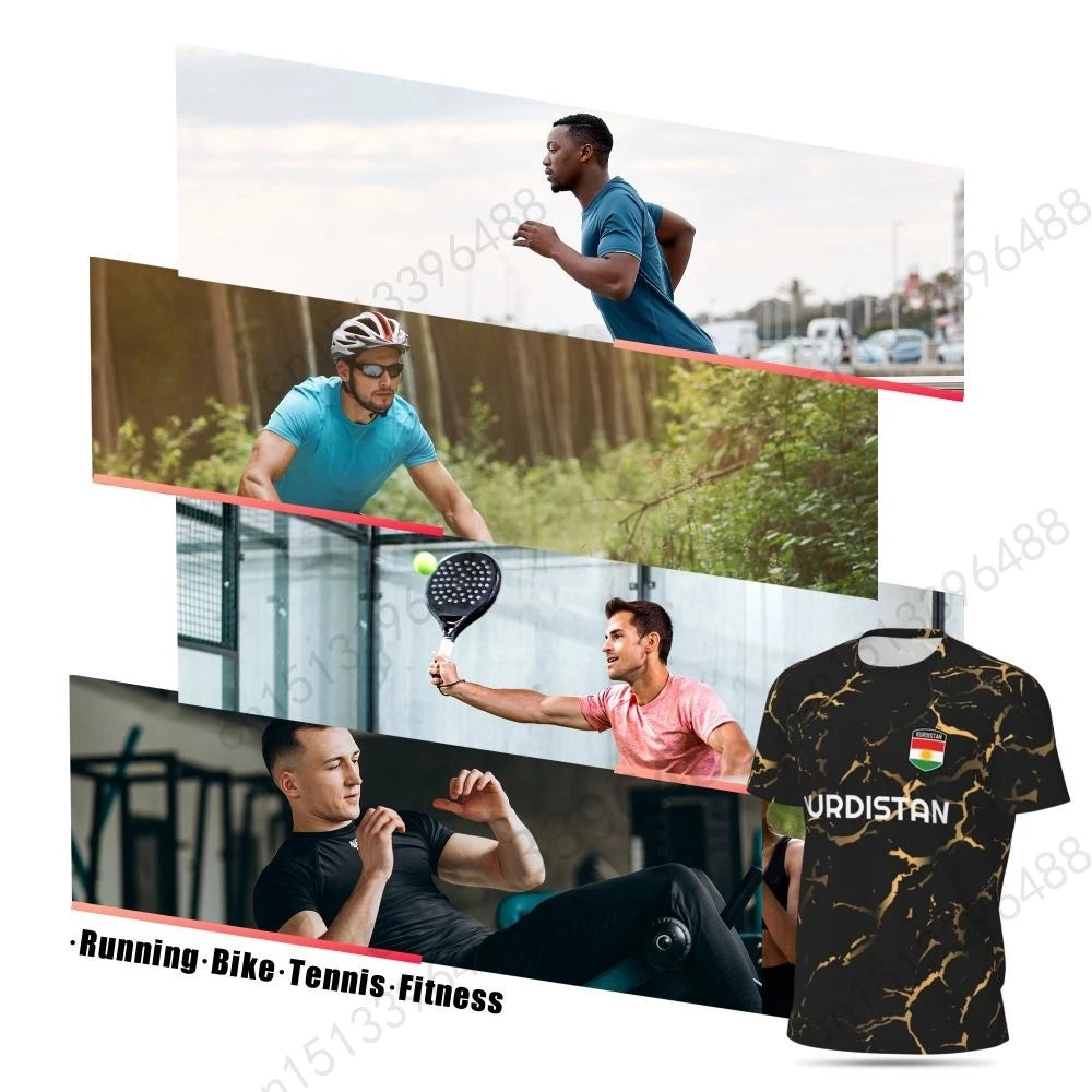 Kurdistan Flag 3D Printed T Shirt Men Summer Short-sleeved Mesh T-shirt For Running Bike Tennis Fitness Fans