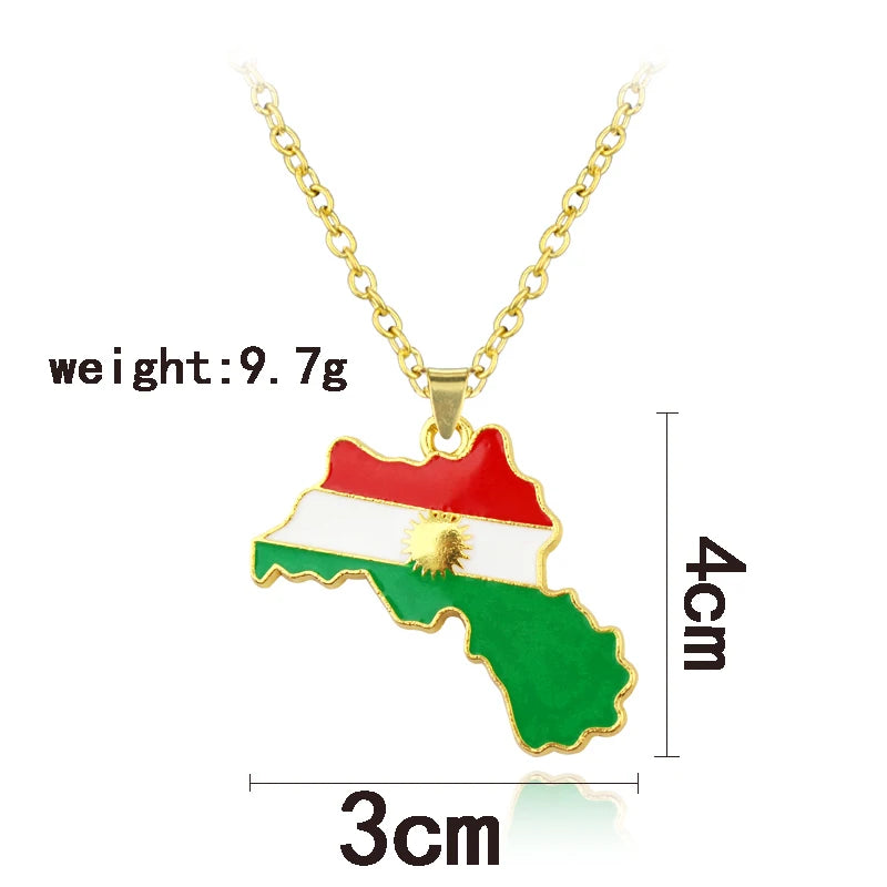 Colorful Kurdistan Map and Flag Pendant Necklace Jewelry For Women Men Birthday Party Fashion Country People Patriotism Gift