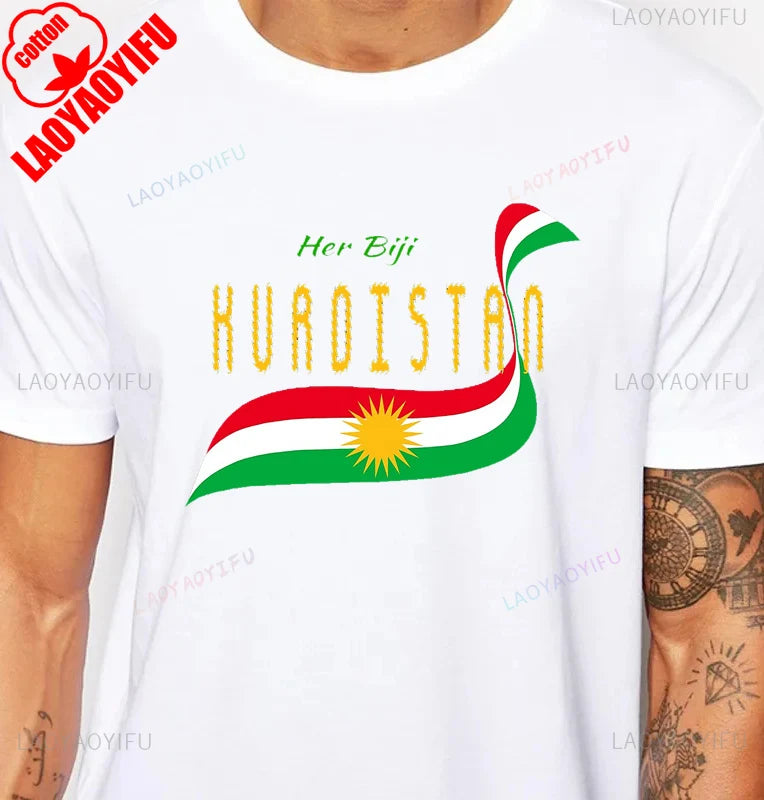 Kurdistan Calligraphy T-Shirt Kurdish Pride Middle Eastern Heritage TShirt Short Sleeve Casual Fashion Loose Hip Hop Man T Shirt
