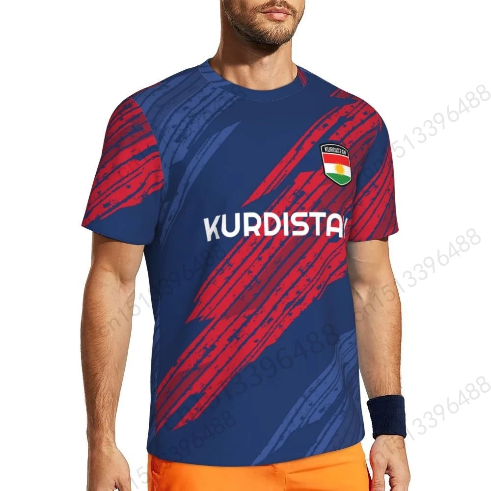 Kurdistan Flag 3D Printed T Shirt Men Summer Short-sleeved Mesh T-shirt For Running Bike Tennis Fitness Fans