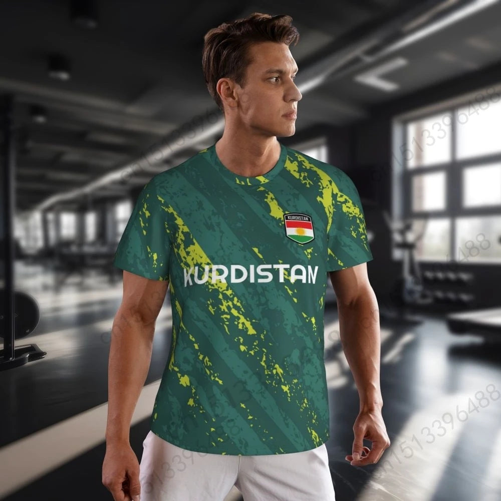 Kurdistan Flag 3D Printed T Shirt Men Summer Short-sleeved Mesh T-shirt For Running Bike Tennis Fitness Fans