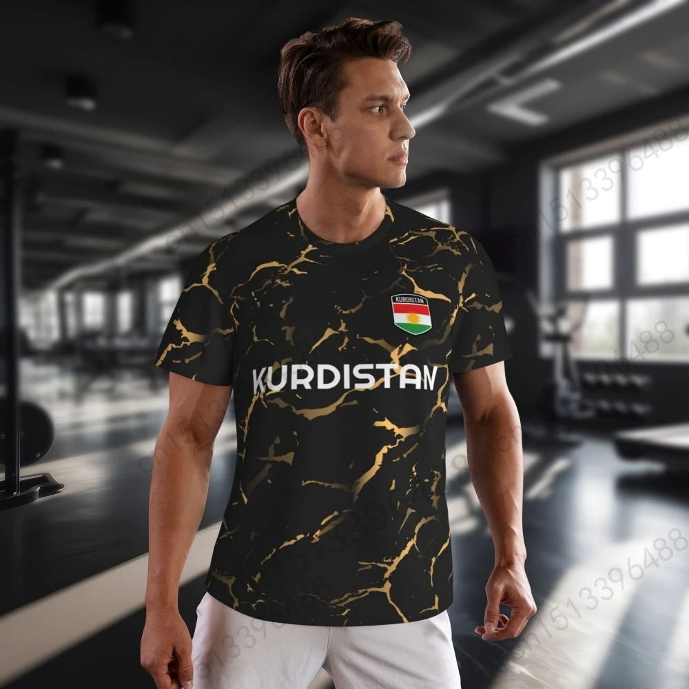 Kurdistan Flag 3D Printed T Shirt Men Summer Short-sleeved Mesh T-shirt For Running Bike Tennis Fitness Fans