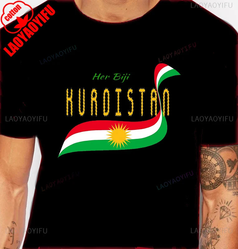 Kurdistan Calligraphy T-Shirt Kurdish Pride Middle Eastern Heritage TShirt Short Sleeve Casual Fashion Loose Hip Hop Man T Shirt