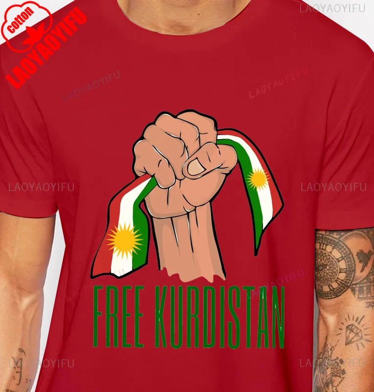 Kurdistan Calligraphy T-Shirt Kurdish Pride Middle Eastern Heritage TShirt Short Sleeve Casual Fashion Loose Hip Hop Man T Shirt
