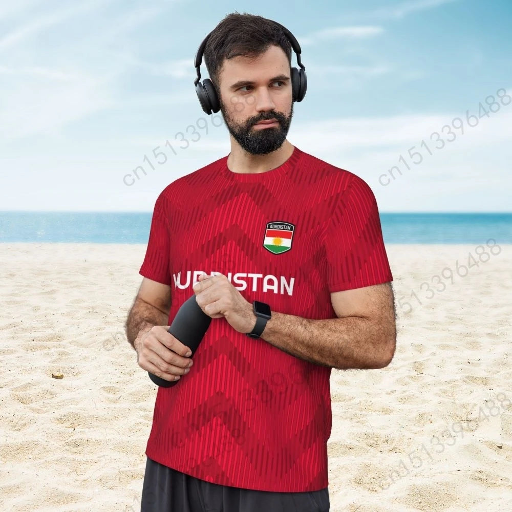 Kurdistan Flag 3D Printed T Shirt Men Summer Short-sleeved Mesh T-shirt For Running Bike Tennis Fitness Fans