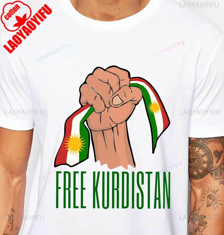Kurdistan Calligraphy T-Shirt Kurdish Pride Middle Eastern Heritage TShirt Short Sleeve Casual Fashion Loose Hip Hop Man T Shirt