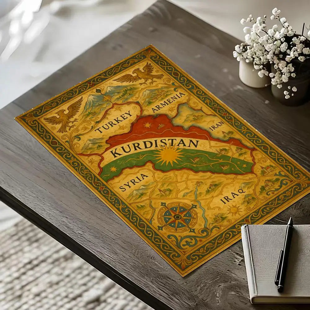 Kurdish flag map Painting Calligraphy pictures Room Home bedroom interior wall decoration Canvas Poster art mural