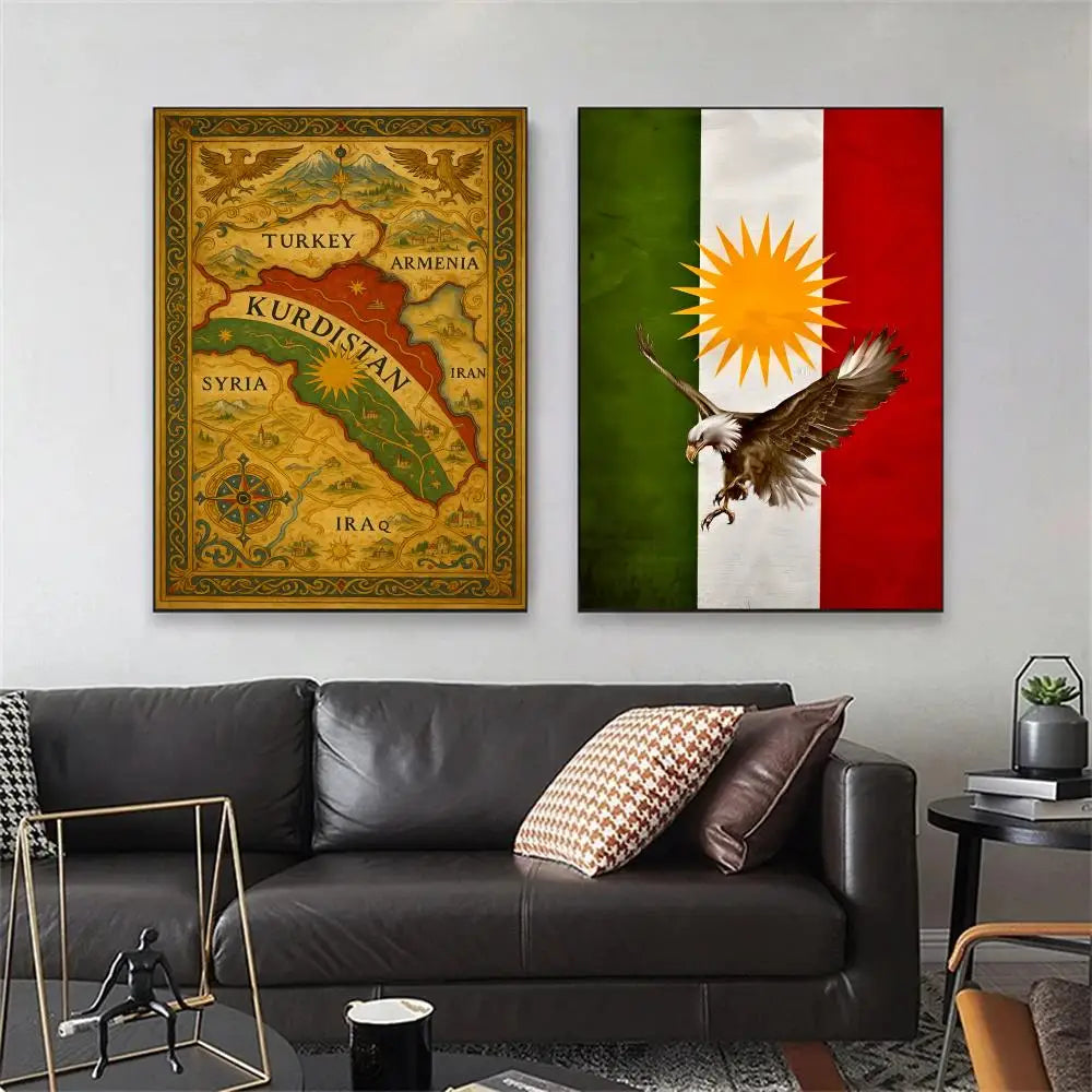 Kurdish flag map Painting Calligraphy pictures Room Home bedroom interior wall decoration Canvas Poster art mural