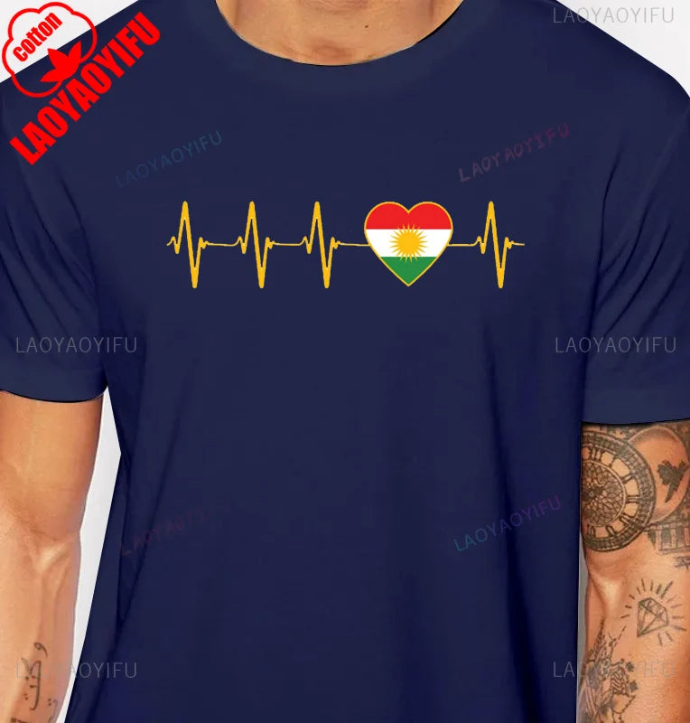 Kurdistan Calligraphy T-Shirt Kurdish Pride Middle Eastern Heritage TShirt Short Sleeve Casual Fashion Loose Hip Hop Man T Shirt