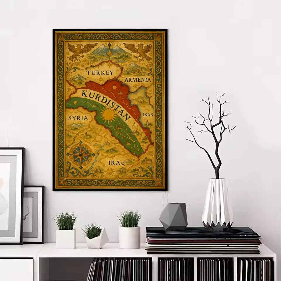 Kurdish flag map Painting Calligraphy pictures Room Home bedroom interior wall decoration Canvas Poster art mural