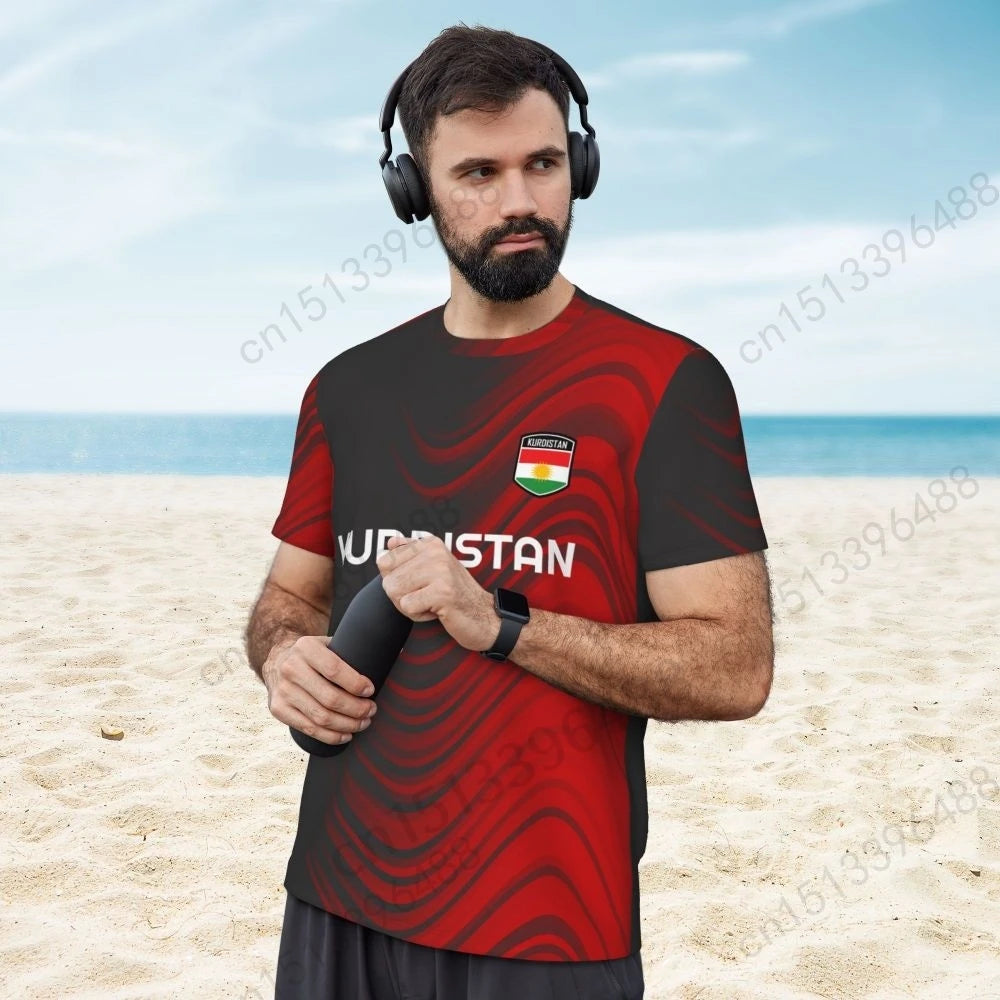 Kurdistan Flag 3D Printed T Shirt Men Summer Short-sleeved Mesh T-shirt For Running Bike Tennis Fitness Fans
