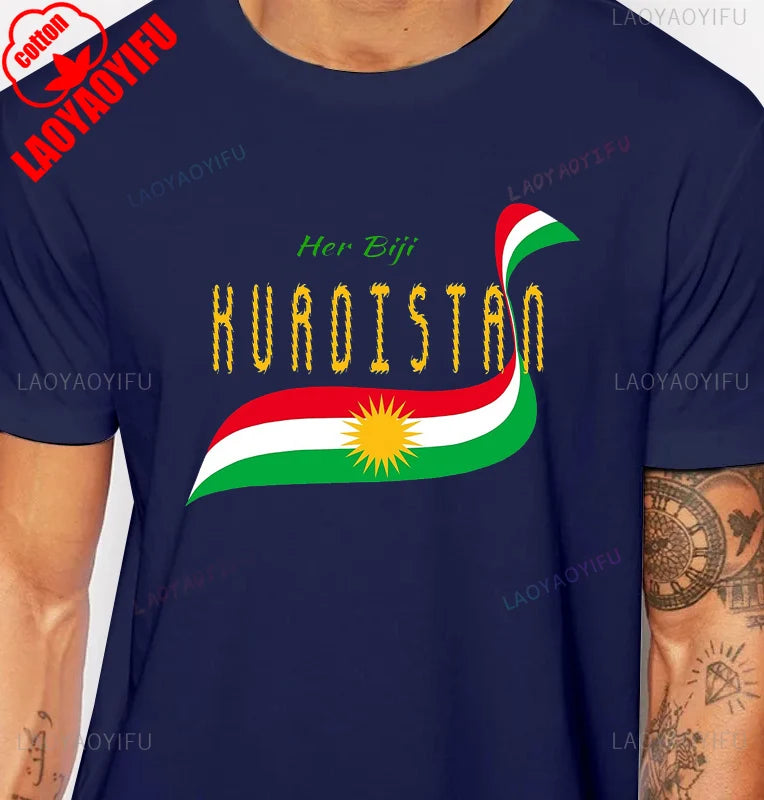 Kurdistan Calligraphy T-Shirt Kurdish Pride Middle Eastern Heritage TShirt Short Sleeve Casual Fashion Loose Hip Hop Man T Shirt