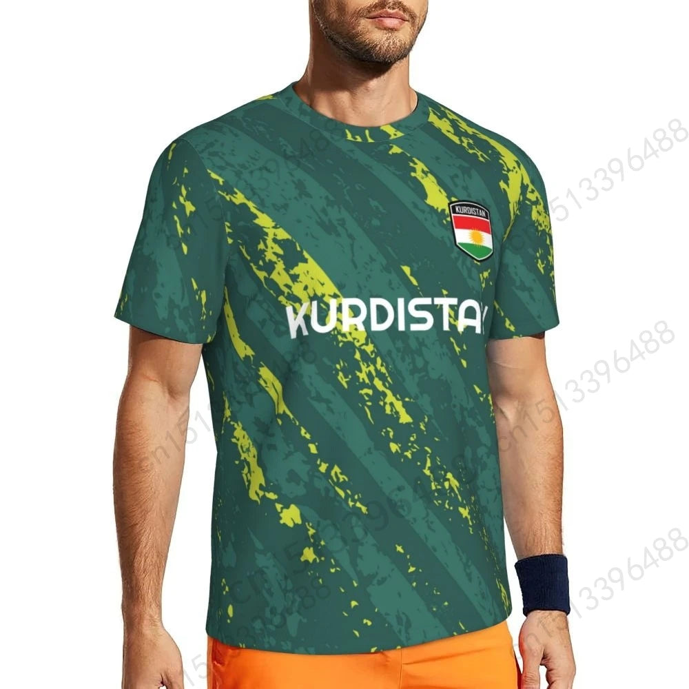 Kurdistan Flag 3D Printed T Shirt Men Summer Short-sleeved Mesh T-shirt For Running Bike Tennis Fitness Fans