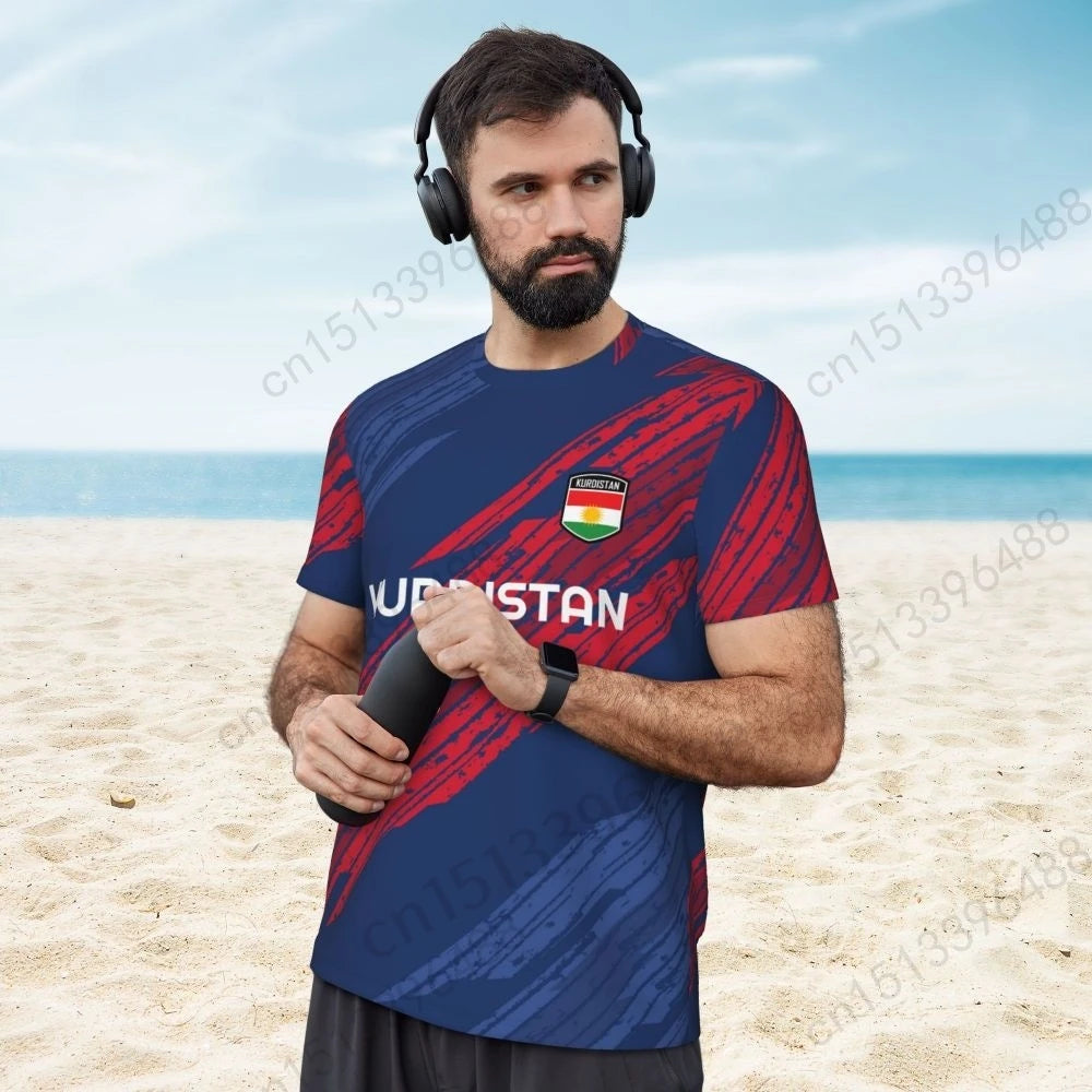Kurdistan Flag 3D Printed T Shirt Men Summer Short-sleeved Mesh T-shirt For Running Bike Tennis Fitness Fans