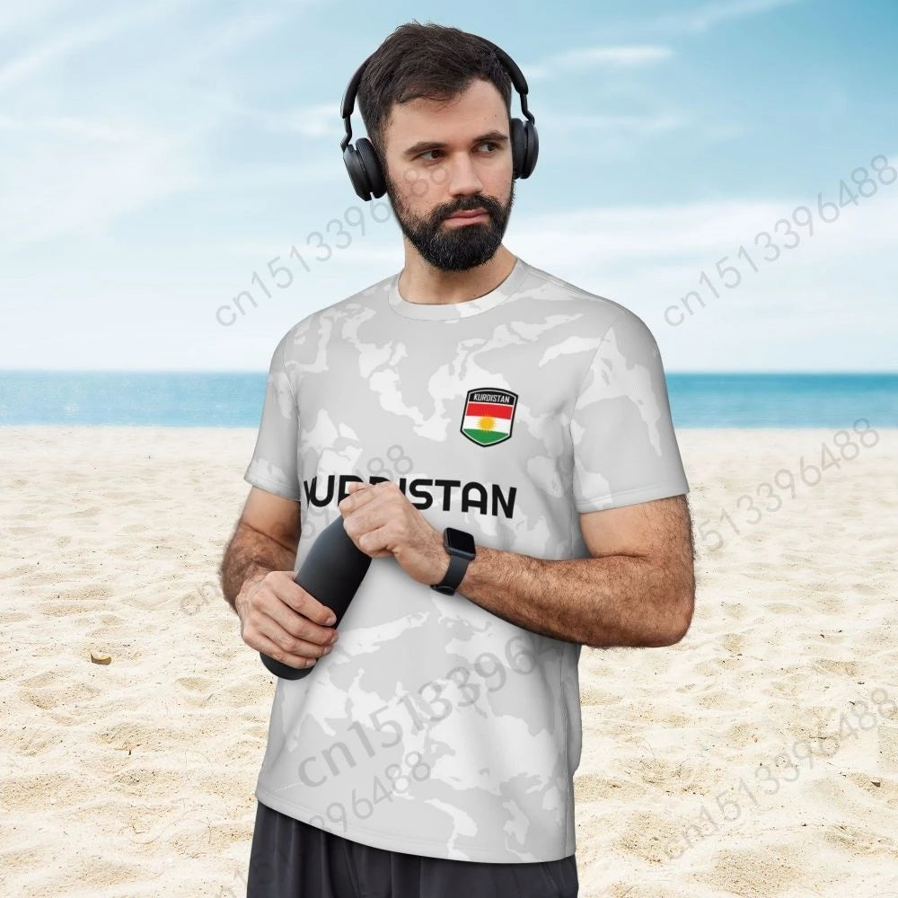 Kurdistan Flag 3D Printed T Shirt Men Summer Short-sleeved Mesh T-shirt For Running Bike Tennis Fitness Fans
