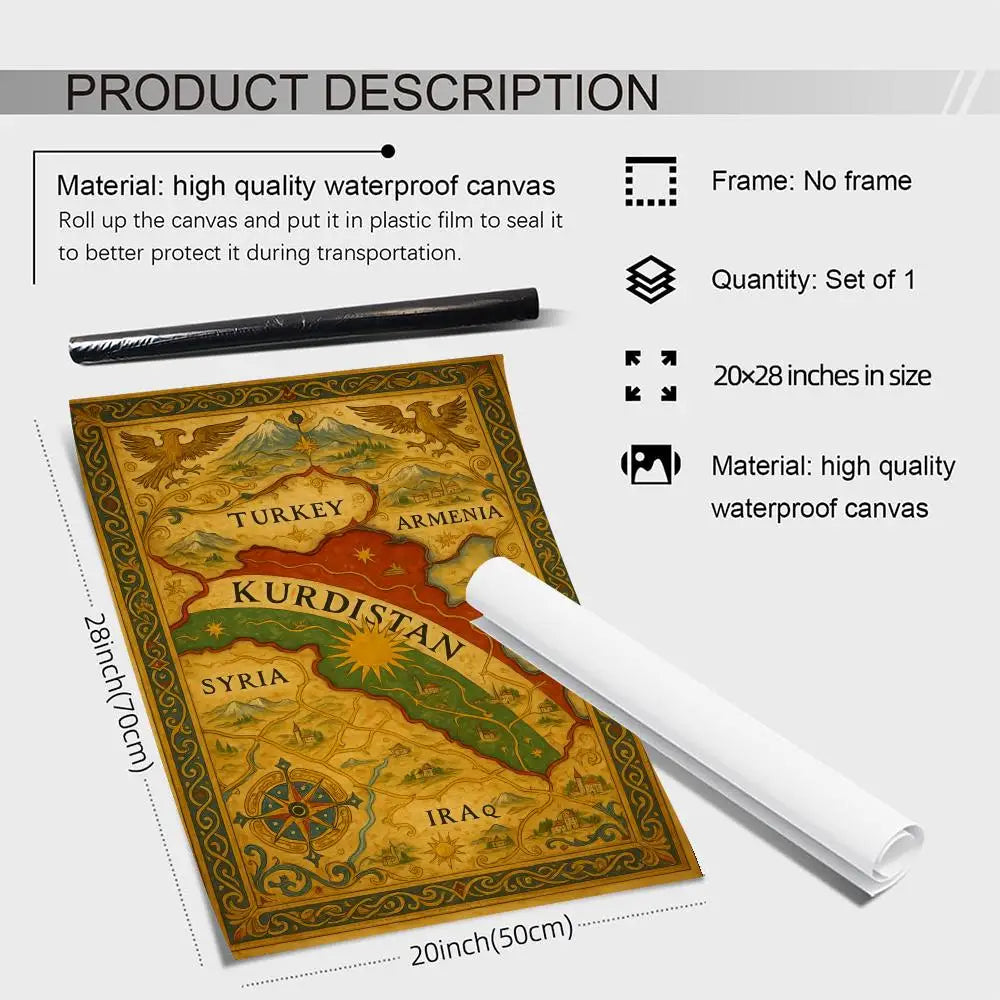 Kurdish flag map Painting Calligraphy pictures Room Home bedroom interior wall decoration Canvas Poster art mural