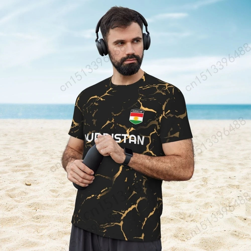 Kurdistan Flag 3D Printed T Shirt Men Summer Short-sleeved Mesh T-shirt For Running Bike Tennis Fitness Fans