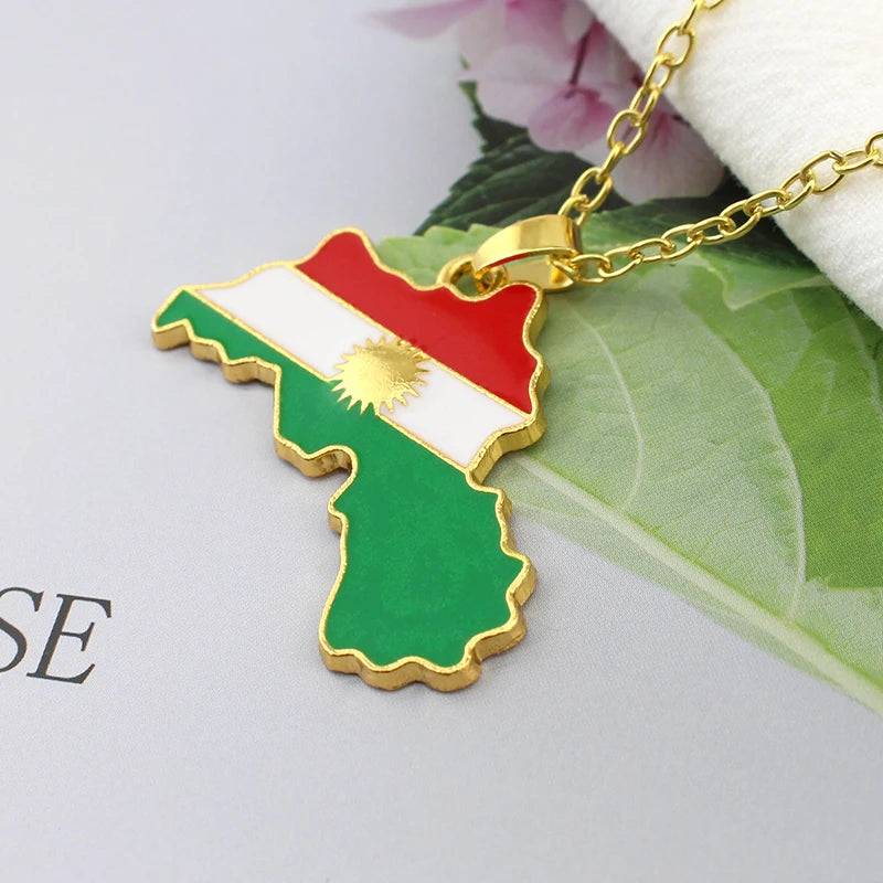 Colorful Kurdistan Map and Flag Pendant Necklace Jewelry For Women Men Birthday Party Fashion Country People Patriotism Gift