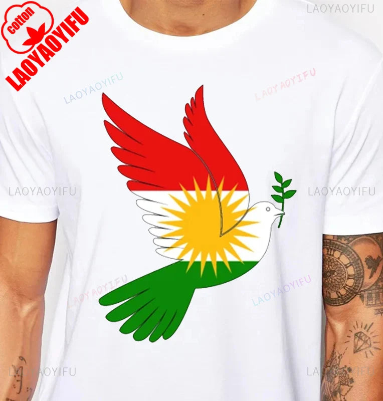 Kurdistan Calligraphy T-Shirt Kurdish Pride Middle Eastern Heritage TShirt Short Sleeve Casual Fashion Loose Hip Hop Man T Shirt