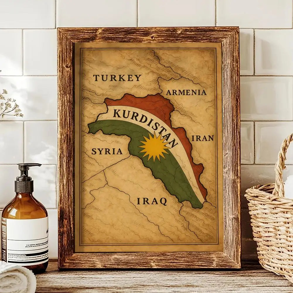 Kurdish flag map Painting Calligraphy pictures Room Home bedroom interior wall decoration Canvas Poster art mural