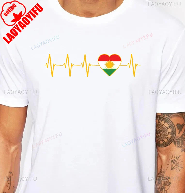 Kurdistan Calligraphy T-Shirt Kurdish Pride Middle Eastern Heritage TShirt Short Sleeve Casual Fashion Loose Hip Hop Man T Shirt