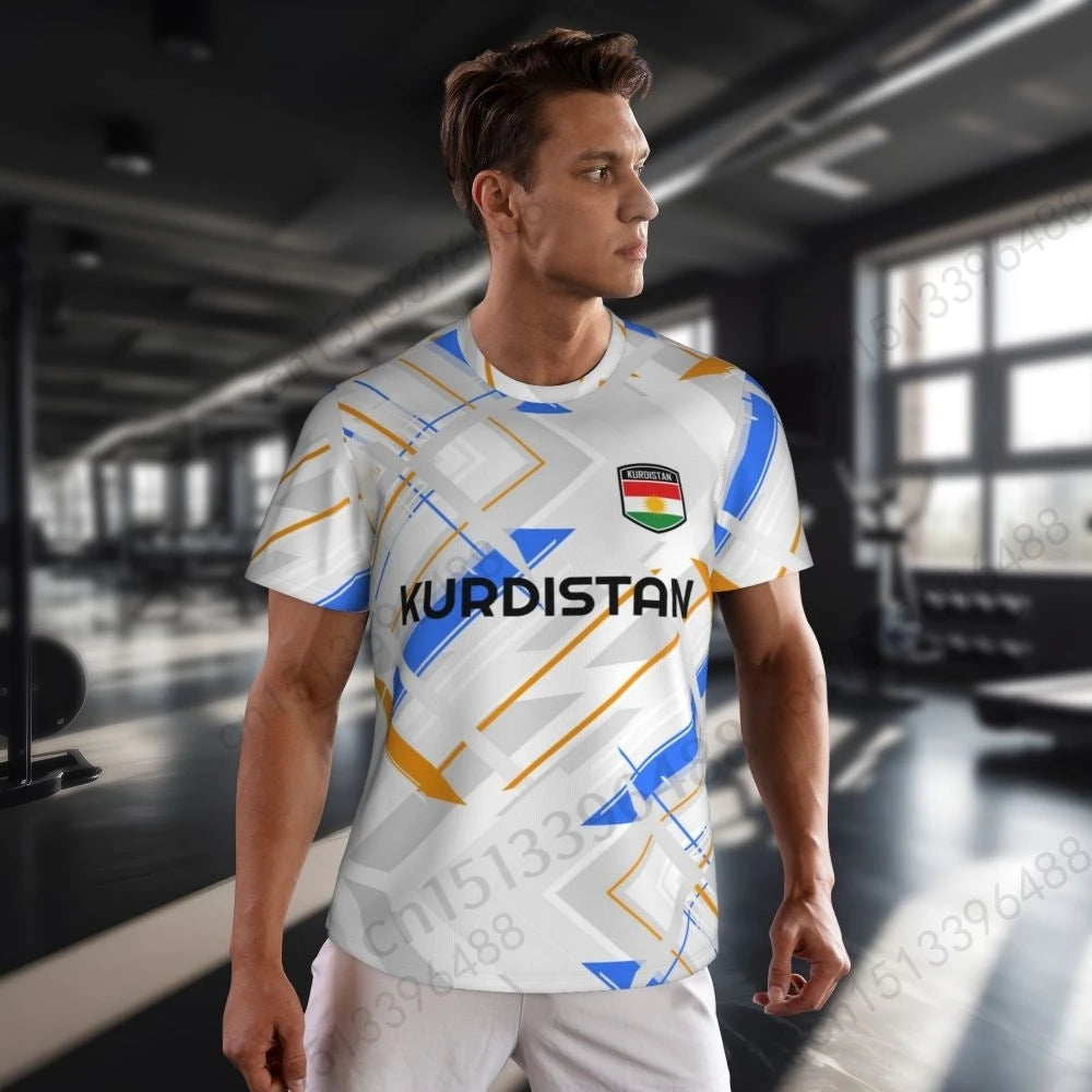 Kurdistan Flag 3D Printed T Shirt Men Summer Short-sleeved Mesh T-shirt For Running Bike Tennis Fitness Fans