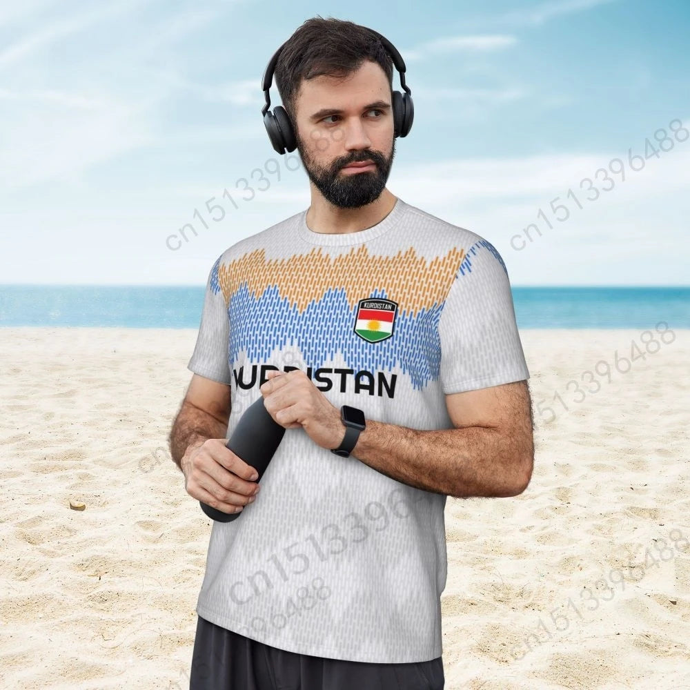 Kurdistan Flag 3D Printed T Shirt Men Summer Short-sleeved Mesh T-shirt For Running Bike Tennis Fitness Fans