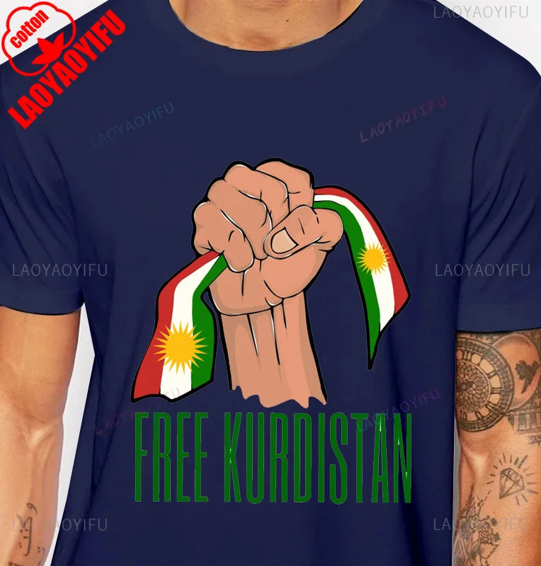 Kurdistan Calligraphy T-Shirt Kurdish Pride Middle Eastern Heritage TShirt Short Sleeve Casual Fashion Loose Hip Hop Man T Shirt
