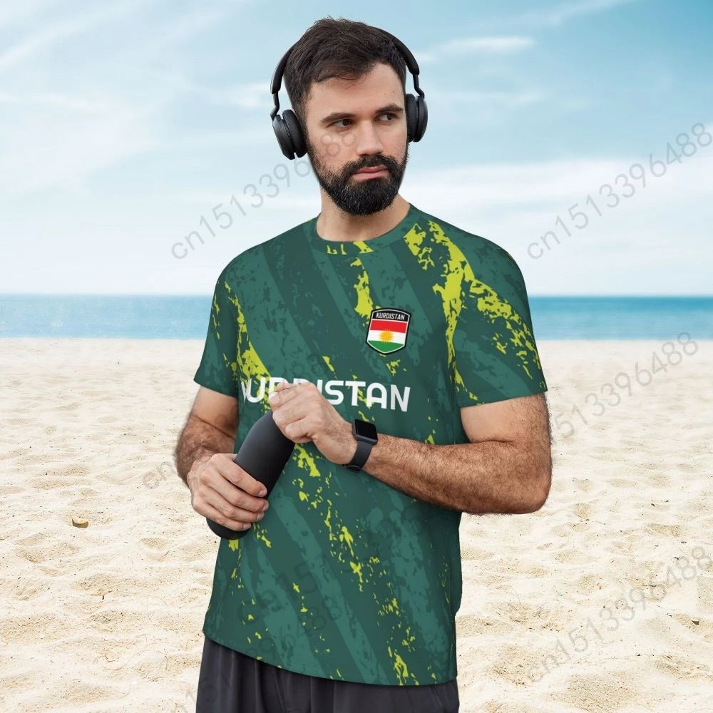 Kurdistan Flag 3D Printed T Shirt Men Summer Short-sleeved Mesh T-shirt For Running Bike Tennis Fitness Fans
