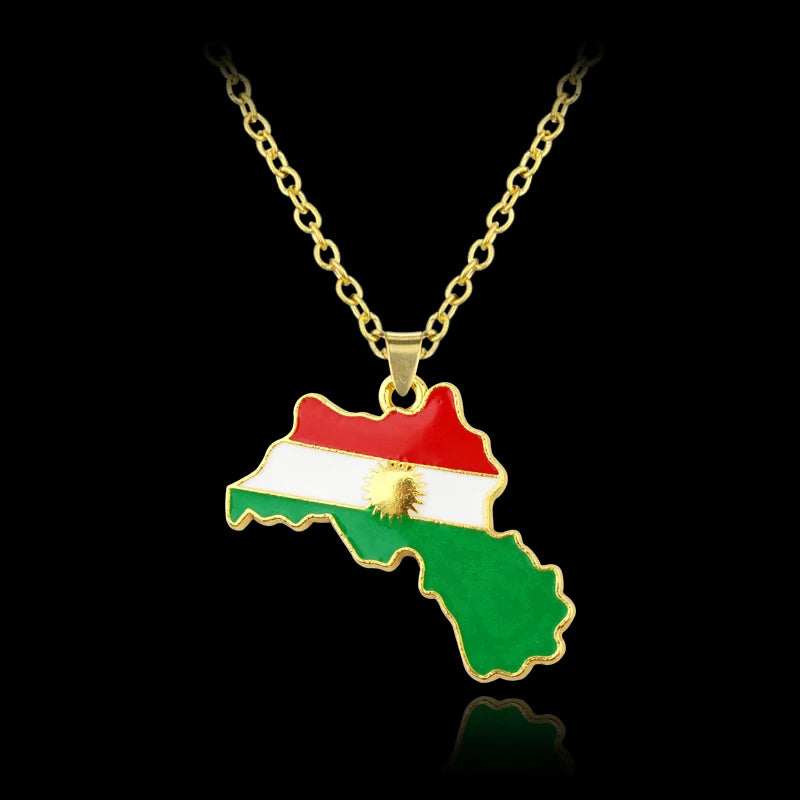 Colorful Kurdistan Map and Flag Pendant Necklace Jewelry For Women Men Birthday Party Fashion Country People Patriotism Gift
