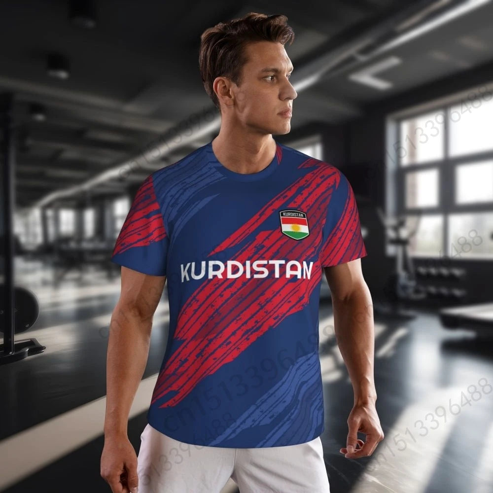 Kurdistan Flag 3D Printed T Shirt Men Summer Short-sleeved Mesh T-shirt For Running Bike Tennis Fitness Fans