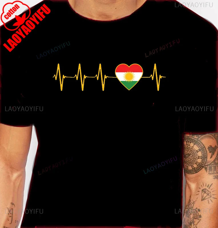 Kurdistan Calligraphy T-Shirt Kurdish Pride Middle Eastern Heritage TShirt Short Sleeve Casual Fashion Loose Hip Hop Man T Shirt