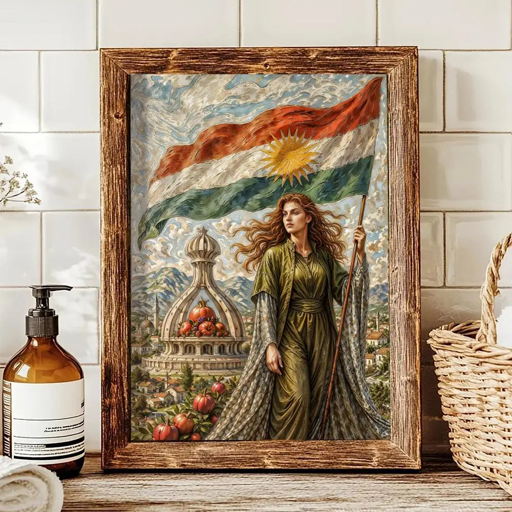 Kurdish flag map Painting Calligraphy pictures Room Home bedroom interior wall decoration Canvas Poster art mural
